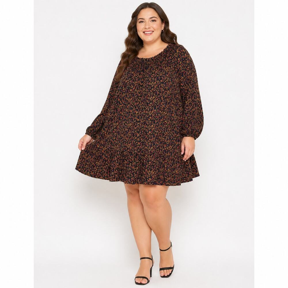 Y2K Old Navy Women's Georgette Dress Size XXL Peasant Daisy Floral Tie Neck